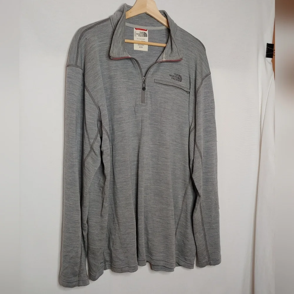 The North Face 1/4 Zip Merino Wool Pullover Gray Long Sleeve XXL Flaws‎